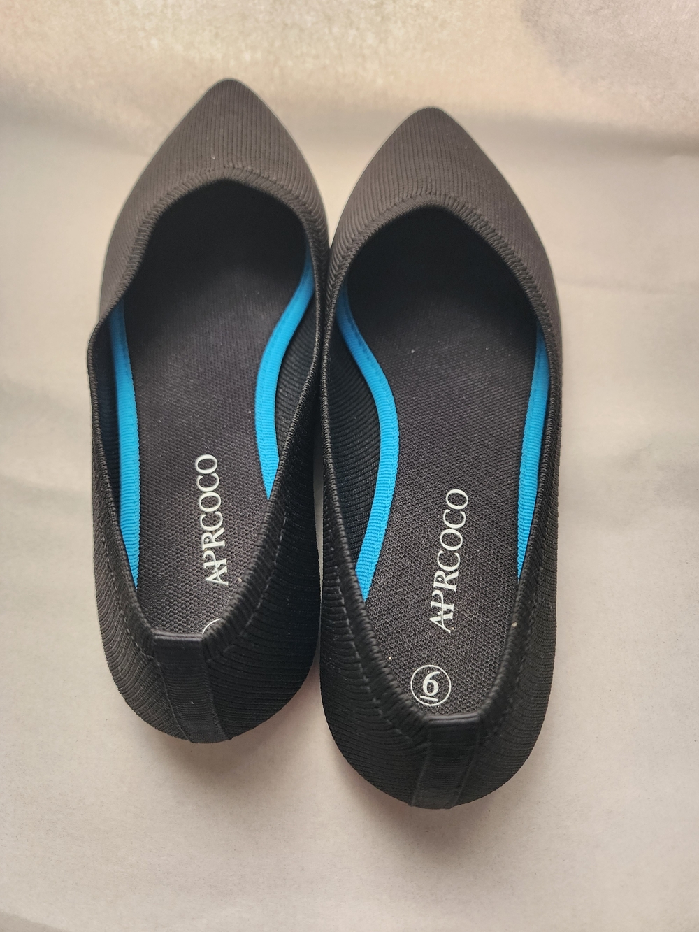 Aprcoco Shoes Ballet Flats Sz 6 black pointed-toe knitted ballet flats - Picture 2 of 3
